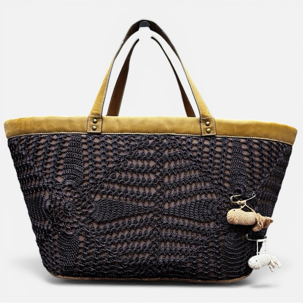 Kate Landry Fish Net and Leather Purple/Eggplant Large Tote